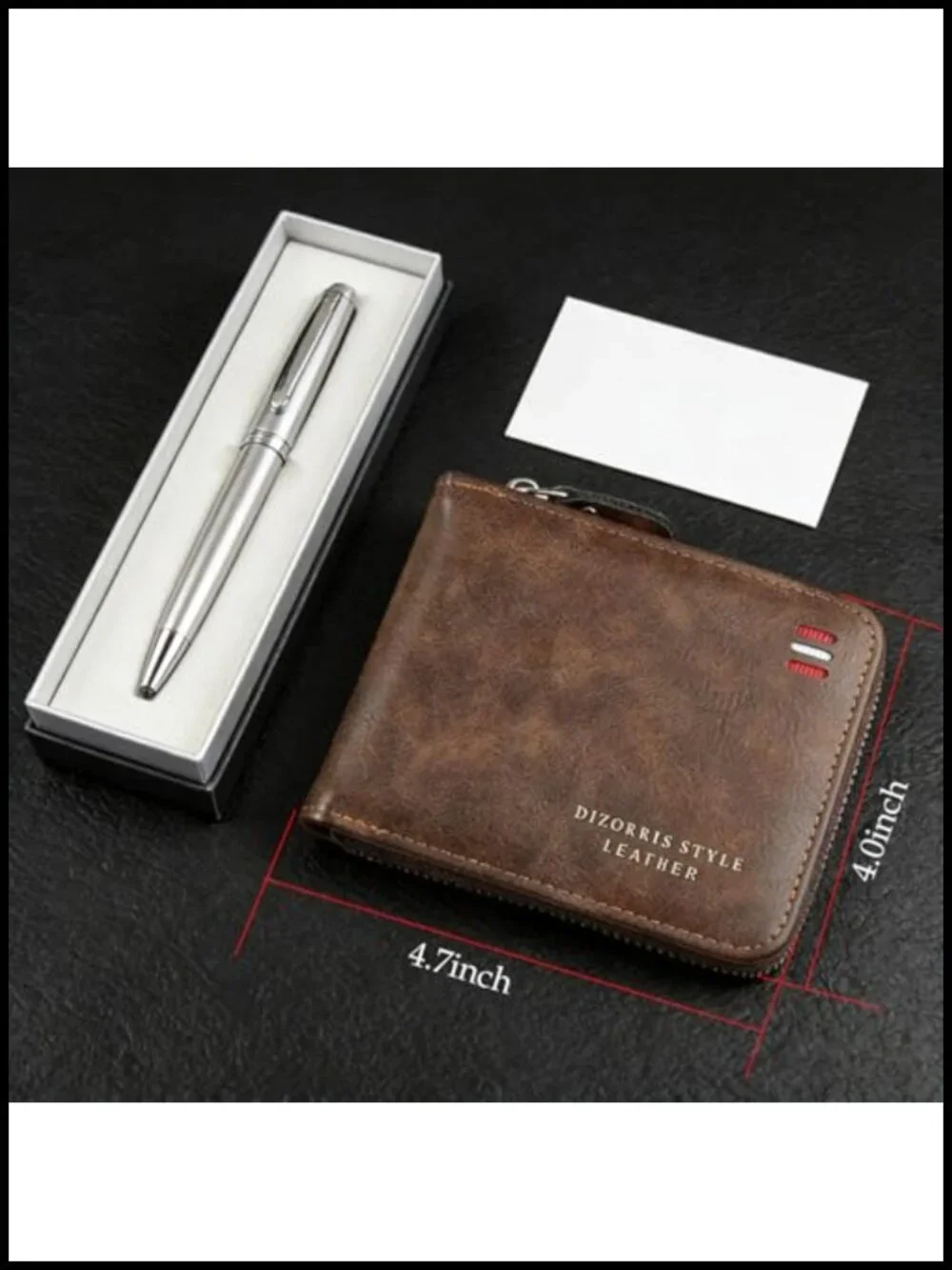 Slim Leather Bi-Fold Zipper Closure Wallet with 9 Card Slots